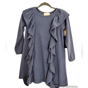 New mabel & Honey soft woven dress girls Size 8 NWT Long Sleeve Ruffle Gray Blue
